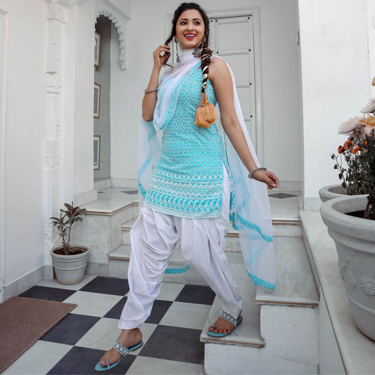 Blue Cotton Eshanya Patiala Set