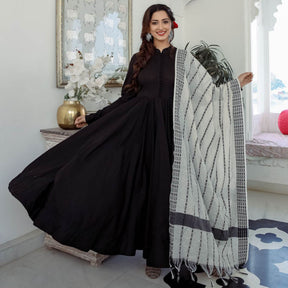 Black Cotton Anarkali Suit Set