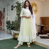 Yellow Chikankari Anarkali Suit Set