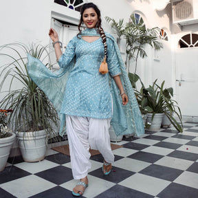 Grey Chinon Patiala Suit Set