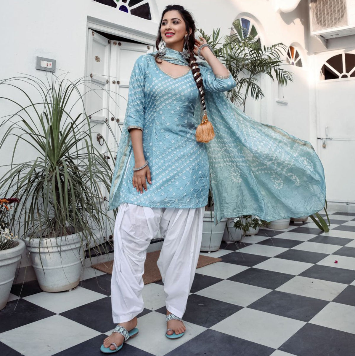 Grey Chinon Patiala Suit Set