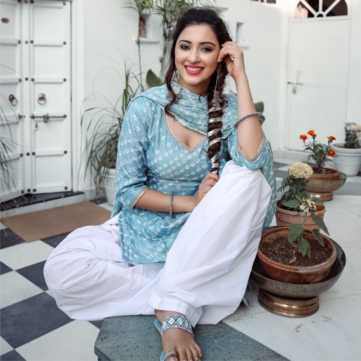 Grey Chinon Patiala Suit Set