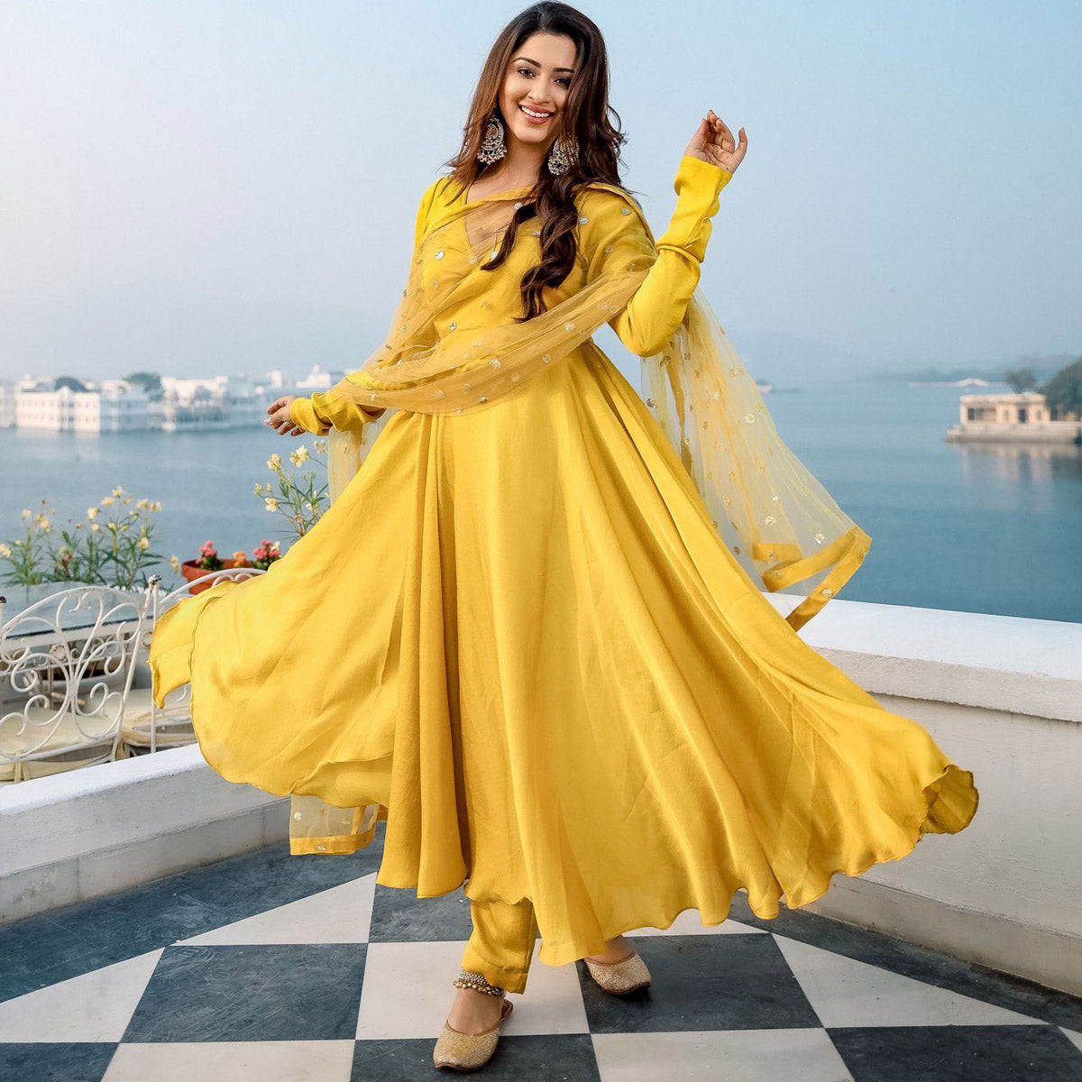 Yellow Anarkali Dupatta Suit Set