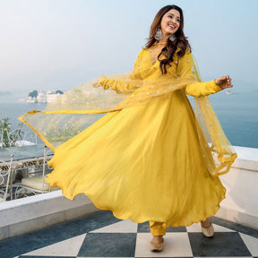 Yellow Anarkali Dupatta Suit Set