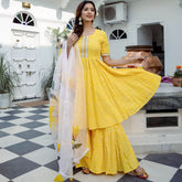 Yellow Cotton Sharara Suit Set