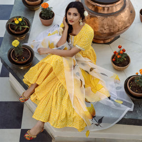 Yellow Cotton Sharara Suit Set