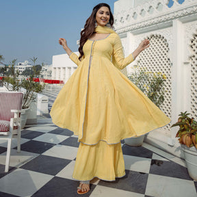 Yellow Lurex Slit Suit Set