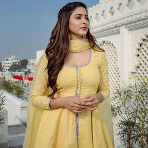 Yellow Lurex Slit Suit Set