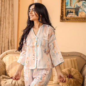 Watercolor Satin Collar Nightwear Set