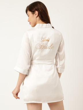 Bride Embroidered White Silk Robe