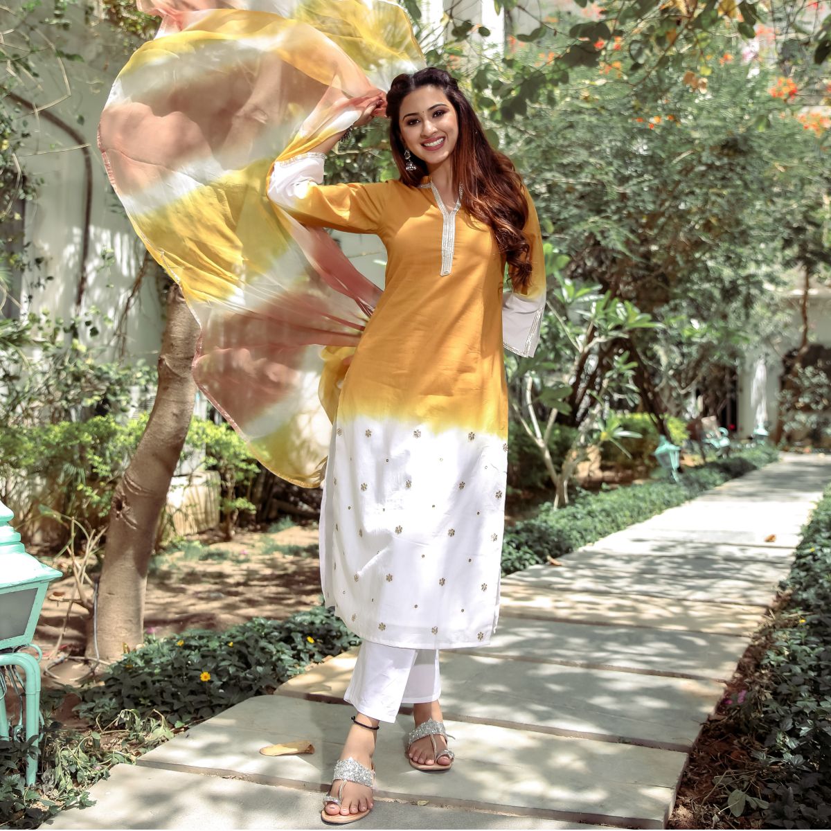 White Tie-Dye With Dupatta