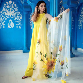 Yellow Anarkali Style Suit Set