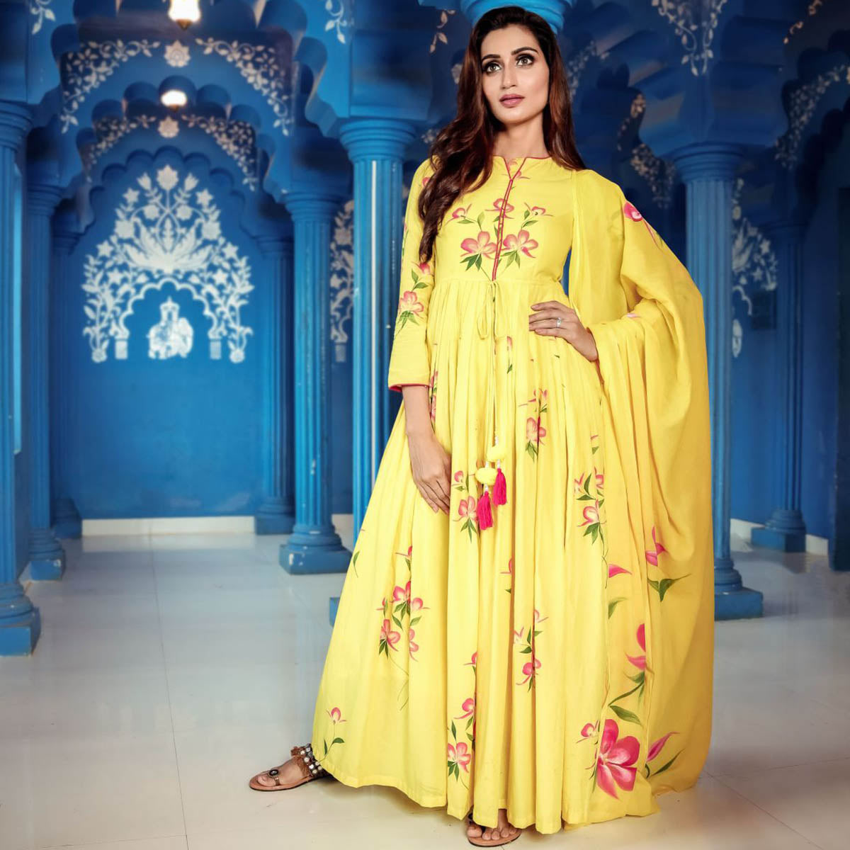 Yellow Floral Anarkali Set