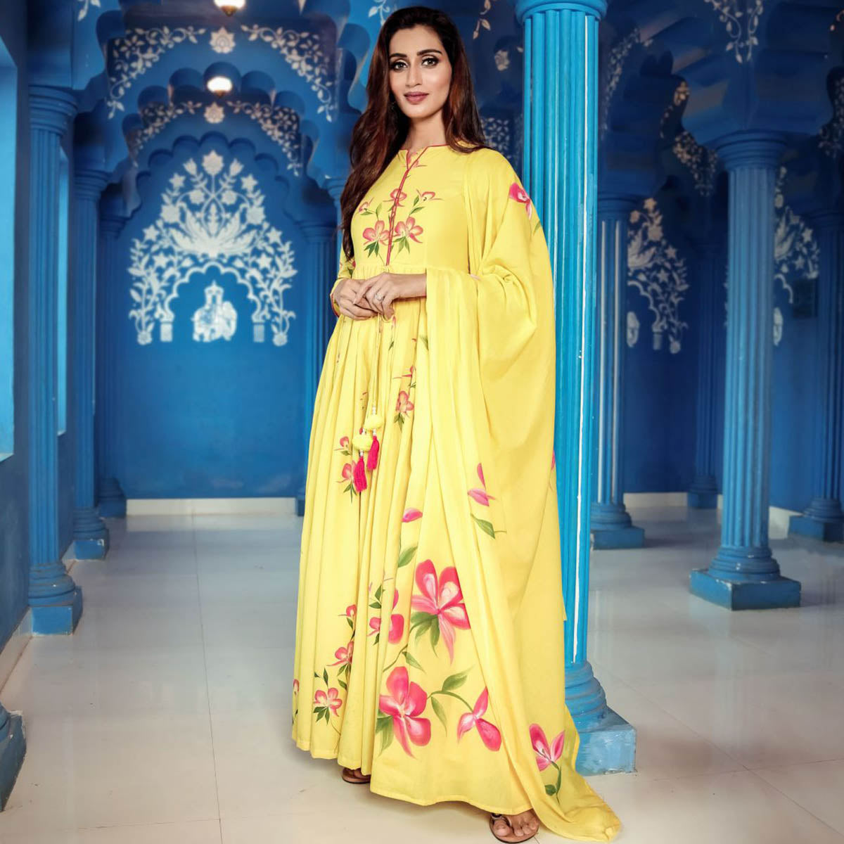 Yellow Floral Anarkali Set