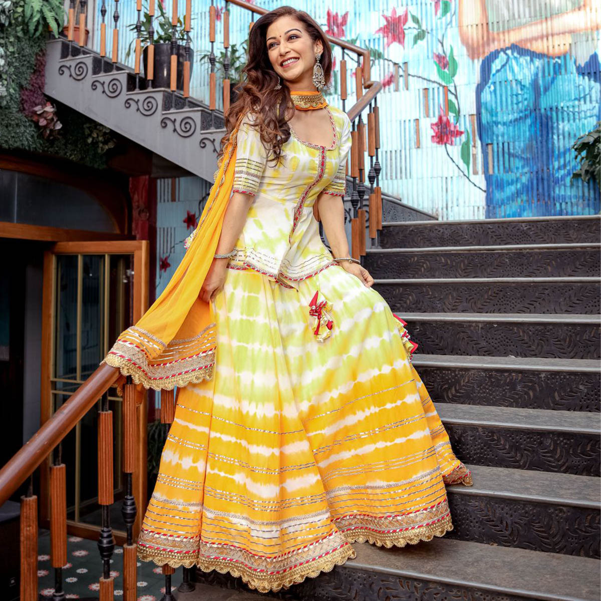 Yellow Peplum Skirt Dupatta Set