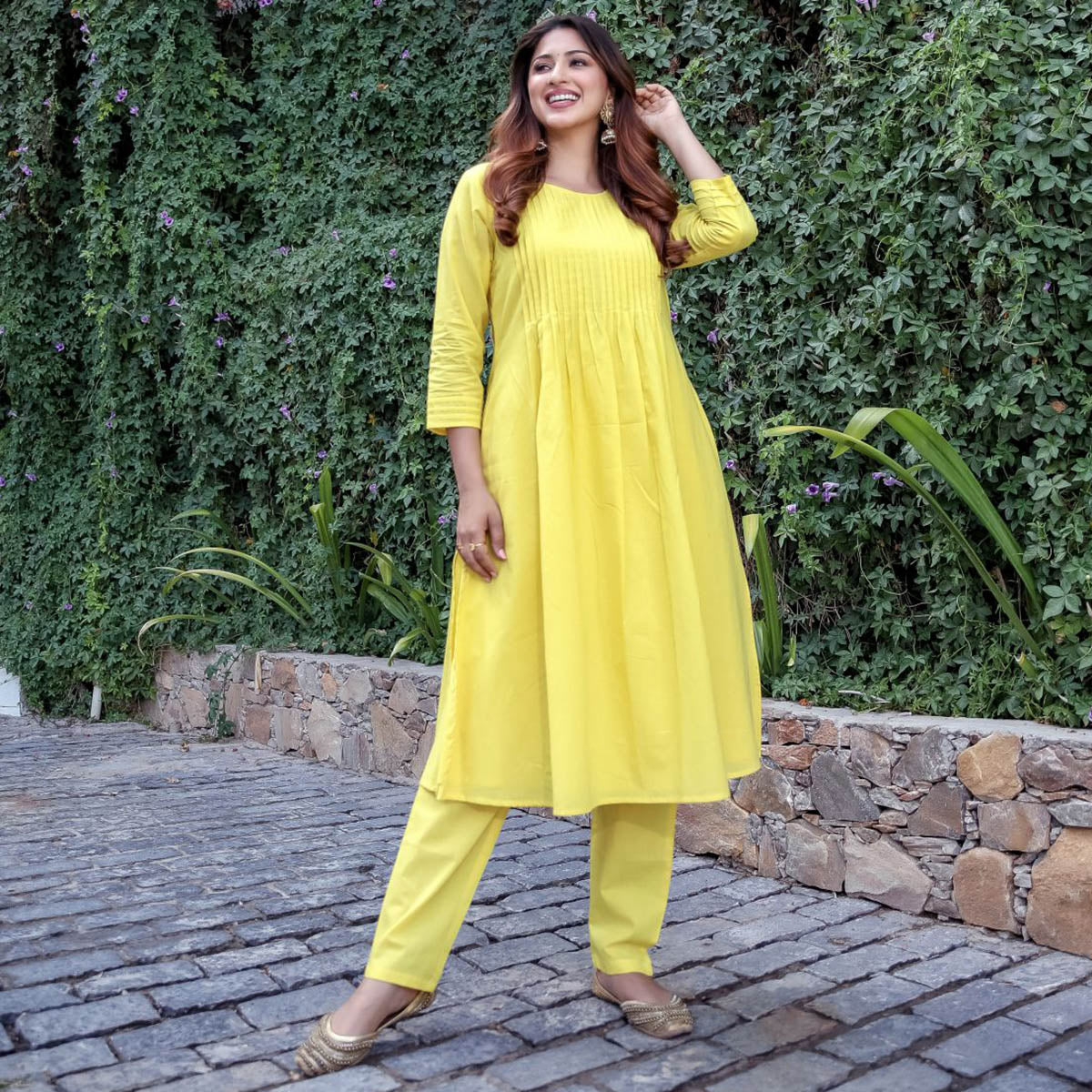 Yellow Solid Kurta Set